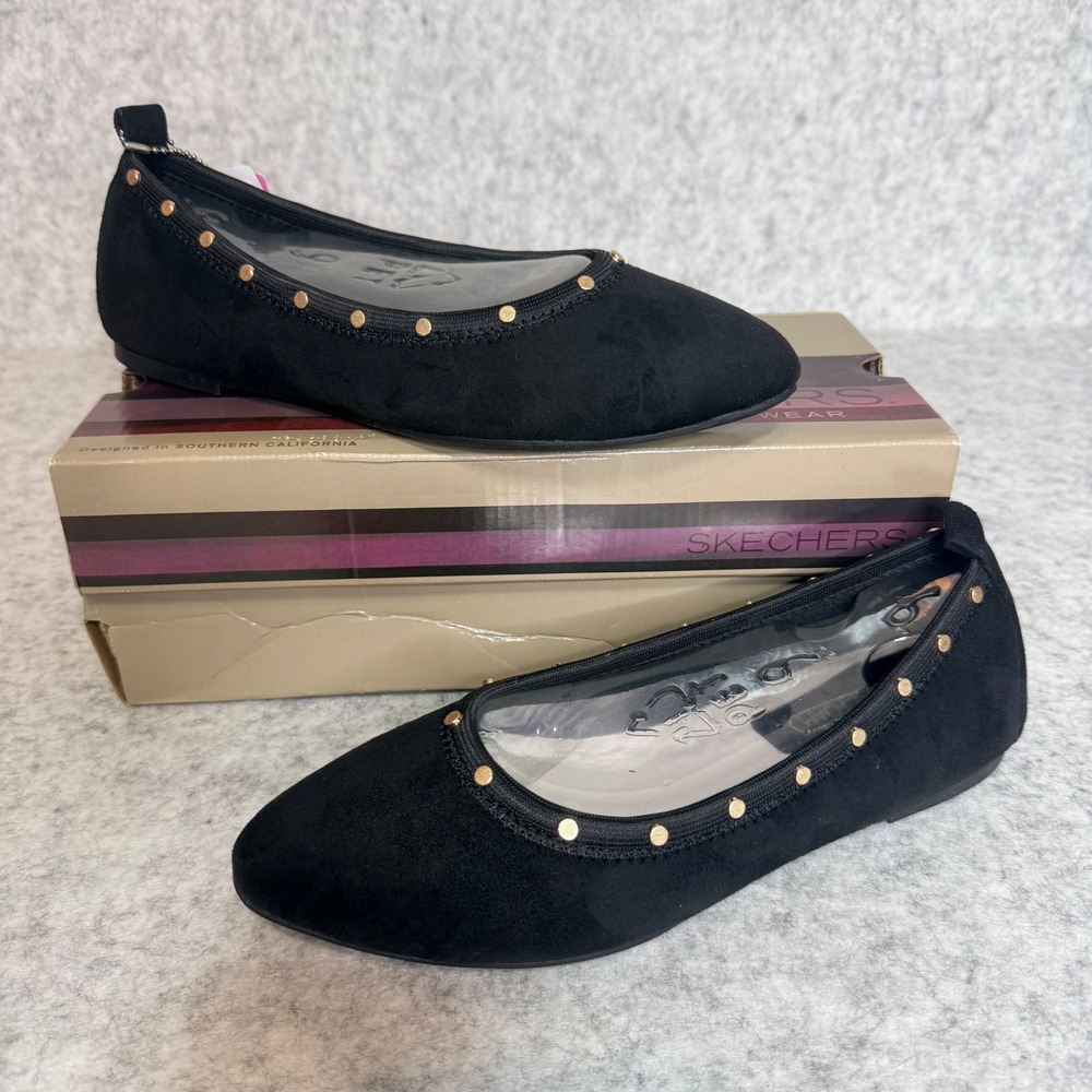 Skechers Cleo Regent Ballet Flats Womens 9.5 Black Studded Pointed Toe NEW